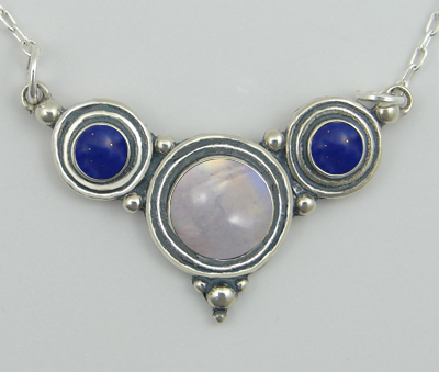 Sterling Silver Gemstone Necklace With Rainbow Moonstone